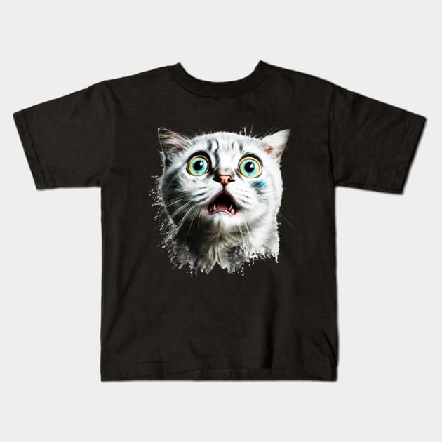 Funny Scared Cat Face, Cat Lover, Scaredy Cat Kids T-Shirt by dukito